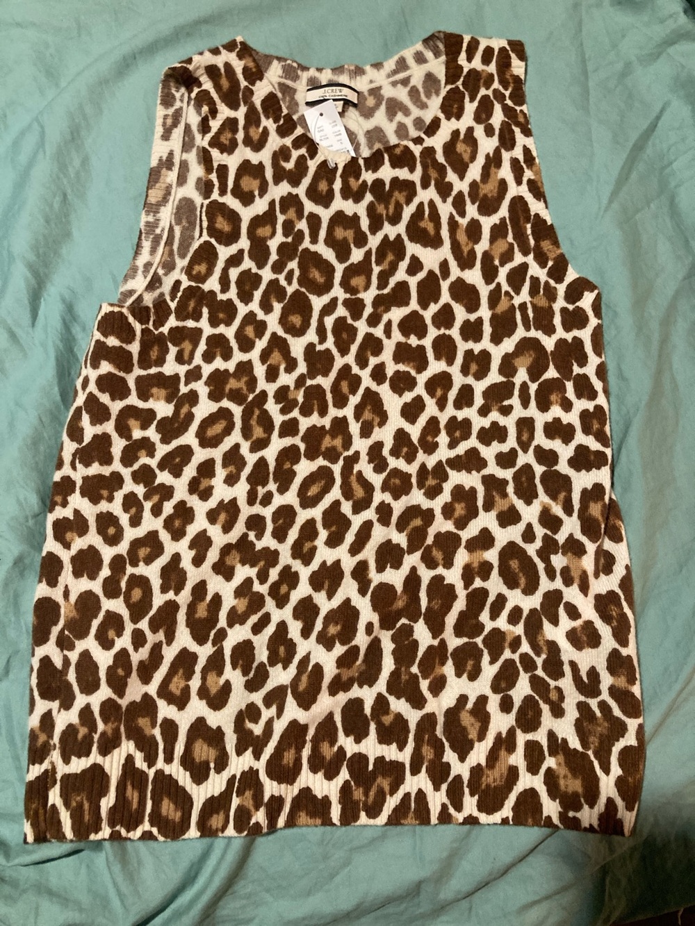 NWT J. Crew 100% Cashmere Shell in Cheetah  Print Size Small